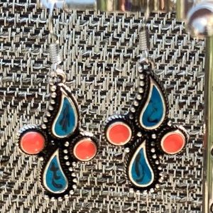 New Turquoise and Coral Stone Colored Teardrop Earrings.